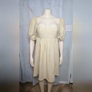 Classic Swiss Dot Puff Sleeve Midi Dress in Cream